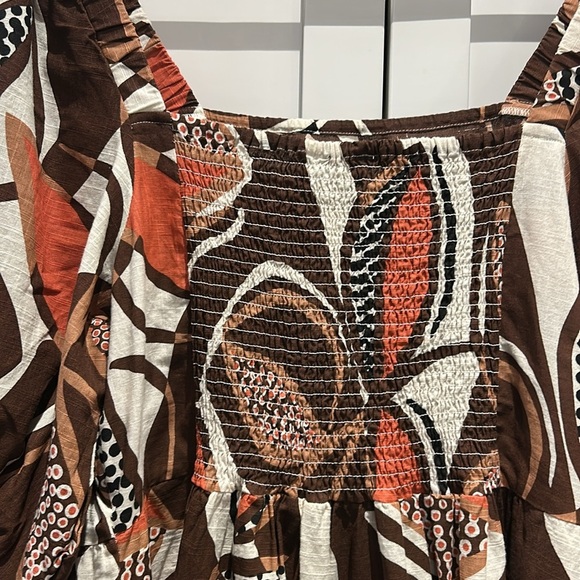 Mlle Gabrielle Tiered Tribal 100% Cotton Dress Smocked Back Flowy Tunic Dress - Picture 8 of 13